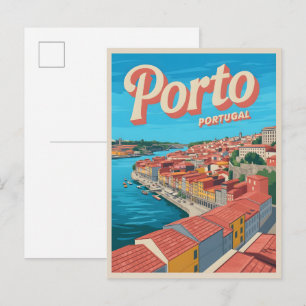 Carte Postale Cadeaux de ville rétro Porto Portugal voyage silho