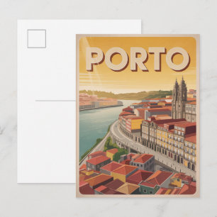 Carte Postale Cadeaux de ville rétro Porto Portugal voyage silho