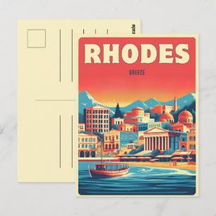 Carte Postale Cadeaux de voyage de vacances à Retro Rhodes City