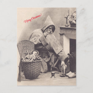 Carte Postale Cadeaux Feuille père Noël sur la cheminée Noël mil