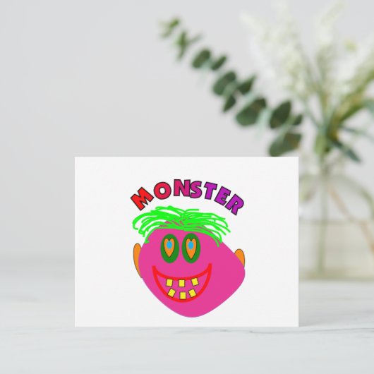 Carte Postale Cadeaux Monster Kids "Adorable Pink Monster Art" (Debout devant)