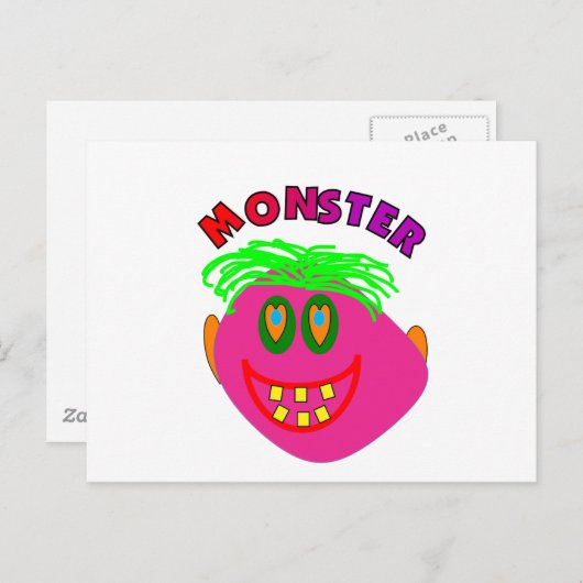 Carte Postale Cadeaux Monster Kids "Adorable Pink Monster Art" (Devant / Derrière)