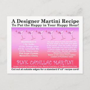 Carte postale Cadillac Martini Recette rose