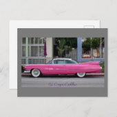 Carte Postale Cadillac Vintage rose (Devant / Derrière)