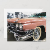 Carte Postale Cadillac Vintage rose (Devant / Derrière)