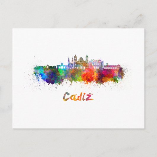 Carte Postale Cadix skyline in watercolor (Devant)