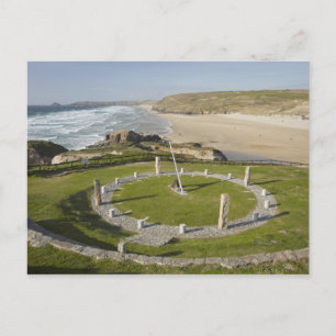 Carte Postale Cadran solaire et Perran Beach, Perranporth, Corno