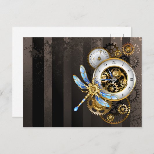 Carte Postale Cadran Steampunk avec libellule (Devant / Derrière)