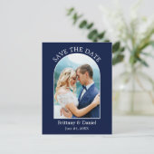 Carte Postale Cadre Arc Moderne Photo Bleu Enregistrer La Date (Debout devant)