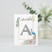 Carte Postale Cadre avec aquarelle paons et fleurs - A (Debout devant)