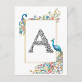 Carte Postale Cadre avec aquarelle paons et fleurs - A (Devant)