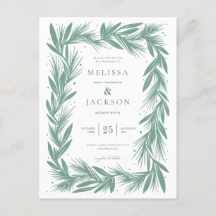 Carte Postale Cadre de Mariage de couronne d'hiver moderne vert