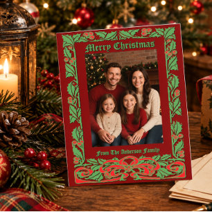Carte Postale Cadre de Noël avec ruban et houx pour photo