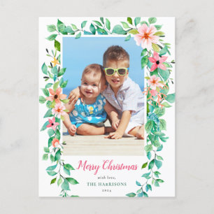 Carte Postale Cadre de Noël floral tropical pour photo de vacanc