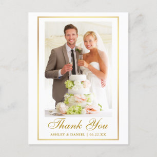 Carte Postale Cadre de photo de mariage élégant or Merci