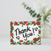 Carte Postale Cadre de roses rouges personnalisé THANK YOU (Debout devant)