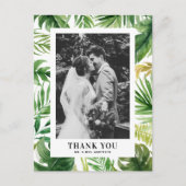 Carte Postale Cadre de verdure tropicale Photo Mariage Merci (Devant)
