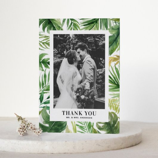 Carte Postale Cadre de verdure tropicale Photo Mariage Merci