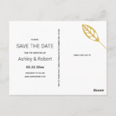 Carte Postale Cadre doré avec feuille et initiales Save the Date (Dos)