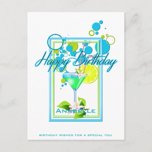 Carte Postale Cadre élégant Couleurs vives Anniversaire Cocktail (Devant)
