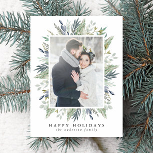 Carte Postale Cadre Élégant de Feuillage d'Hiver Photo de Fête