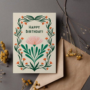 Carte Postale Cadre floral élégant de Joyeux Anniversaire