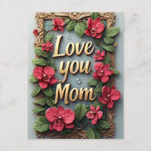 Carte Postale Cadre floral 'Je t'aime maman' pour la fête des mè