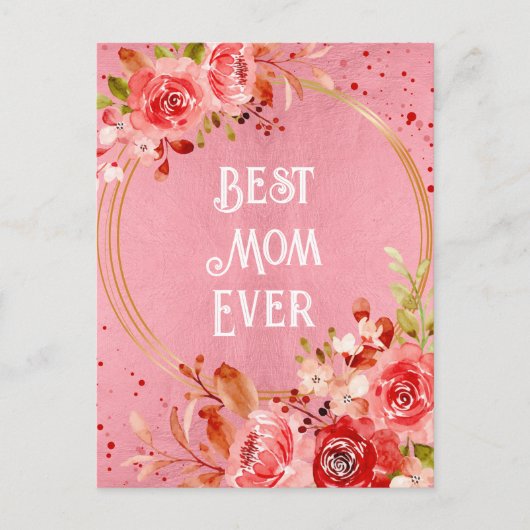 Carte Postale Cadre floral Pivoine rose Meilleure maman pour tou (Devant)