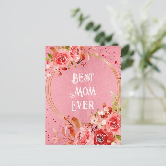 Carte Postale Cadre floral Pivoine rose Meilleure maman pour tou (Debout devant)
