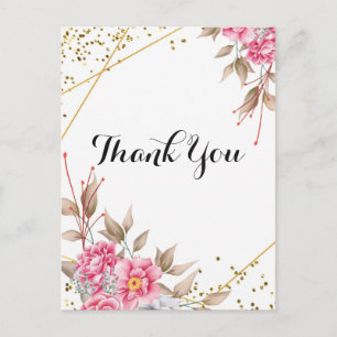 Carte Postale Cadre géométrique or floral rose Merci