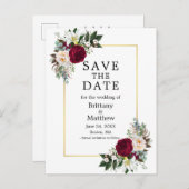 Carte Postale Cadre Or Floral Blanc Bourgogne Enregistrer La Dat (Devant / Derrière)