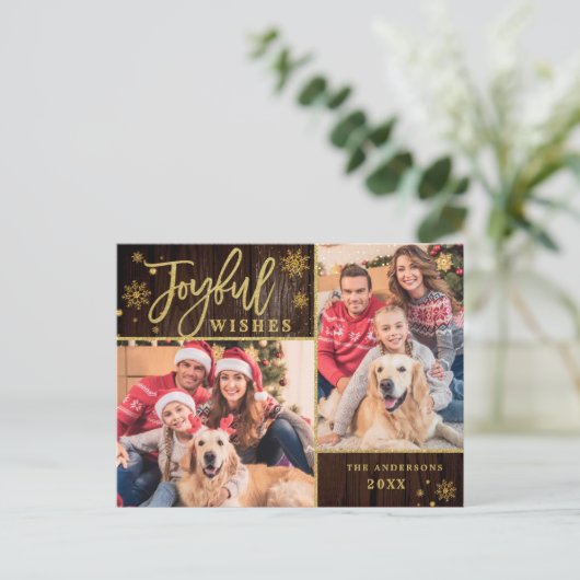 Carte Postale Cadre Or Joyeux Modern Script 2 PHOTO Salutation (Debout devant)