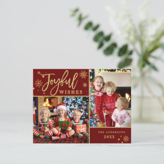 Carte Postale Cadre Or Joyeux Modern Script 2 PHOTO Salutation (Debout devant)