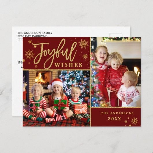 Carte Postale Cadre Or Joyeux Modern Script 2 PHOTO Salutation (Devant / Derrière)