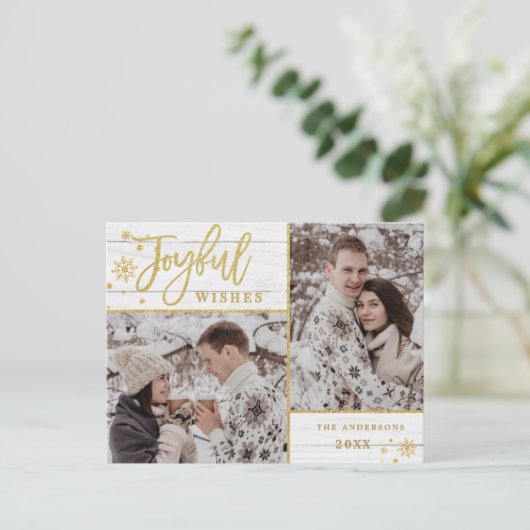 Carte Postale Cadre Or Joyeux Modern Script 2 PHOTO Salutation (Debout devant)