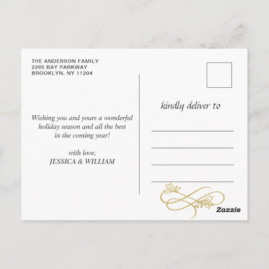 Carte Postale Cadre Or Joyeux Modern Script 2 PHOTO Salutation (Dos)