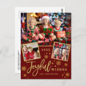 Carte Postale Cadre Or Joyeux Script moderne 3 PHOTO Salutation (Devant / Derrière)