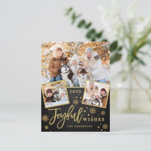 Carte Postale Cadre Or Joyeux Script moderne 3 PHOTO Salutation (Debout devant)