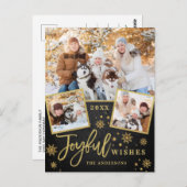 Carte Postale Cadre Or Joyeux Script moderne 3 PHOTO Salutation (Devant / Derrière)