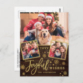 Carte Postale Cadre Or Joyeux Script moderne 3 PHOTO Salutation (Devant / Derrière)