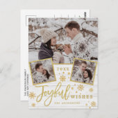 Carte Postale Cadre Or Joyeux Script moderne 4 PHOTO Salutation (Devant / Derrière)