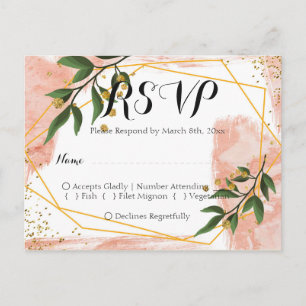Carte Postale Cadre Or moderne ivoire vert Floral RSVP