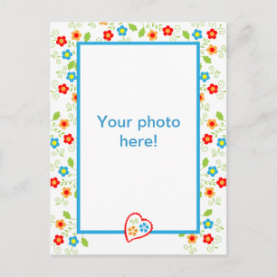 Carte Postale Cadre photo avec coeur et fleurs