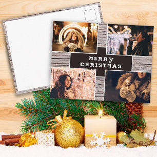 Carte Postale Cadre photo de Noël en bois rustique pour 4 photos