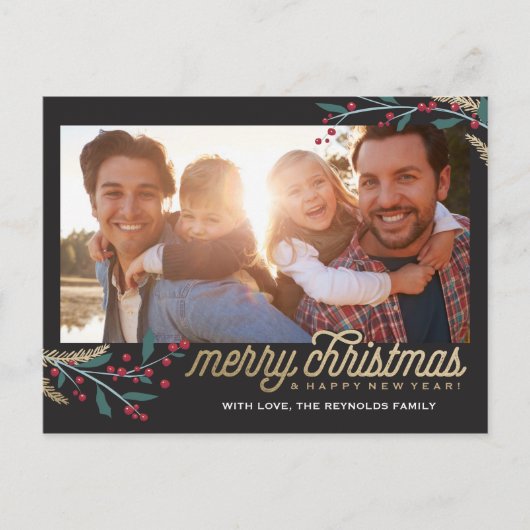 Carte Postale Cadre photo Gold Red Berries | Joyeux Noël (Devant)