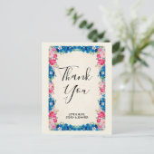 Carte Postale Cadre rose et bleu Fleur Mariage élégant Merci (Debout devant)