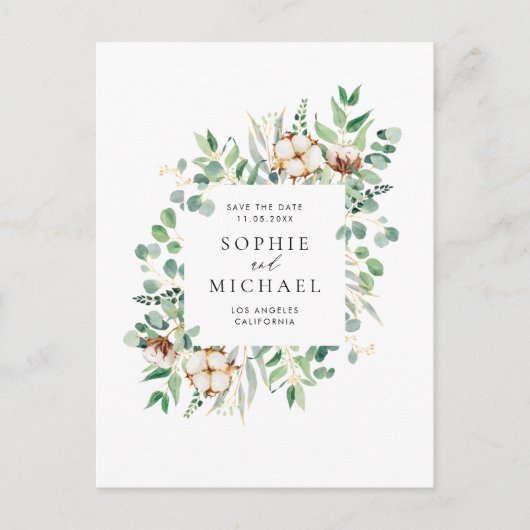 Carte Postale Cadre rustique en coton et Eucalyptus Enregistrer (Devant)