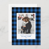 Carte Postale Cadre simple Buffle bleu Plaid Photo de Noël (Devant / Derrière)