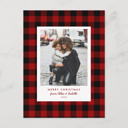 Carte Postale Cadre simple Buffle rouge Plaid Photo de Noël (Devant)