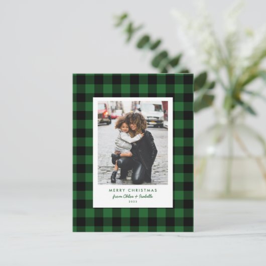 Carte Postale Cadre simple Buffle vert Plaid Photo de Noël (Debout devant)